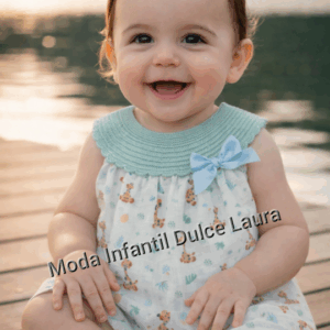 Vestido hilo y tela estampada jirafas verde desde 0 hasta 12 m v1316