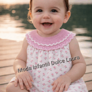 Vestido hilo tela pollitos rosa desde 0 hasta 12 meses v1312