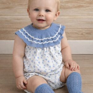 Pelele hiloo y tela pollitos azul desde 0 hasta 12 meses p1312