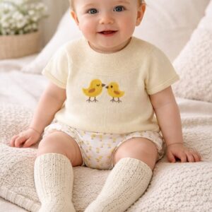 Conjunto ranita hilo pollitos amarillo y blanco desde 0 hasta 24 meses c1319