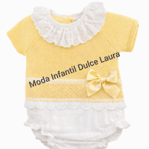 Conjunto hilo amarillo lazo y ranita blanca desde 0 hasta 24 meses c1106