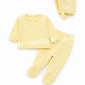 Conjunto hilo 3 piezas amarillo desde 00 m hasta 6 meses c1009