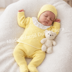 Conjunto hilo 3 piezas jersey cuello volantes amarillo desde 00 hasta 6 meses c1008