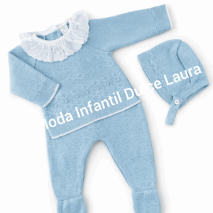 Conjunto hilo 3 piezas jersey cuello volantes verde desde 00 hasta 6 meses c1008