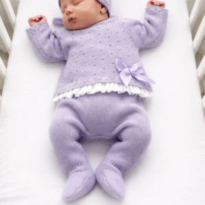 Conjunto hilo 3 piezas lazo morado desde 00 hasta 6 meses C1013