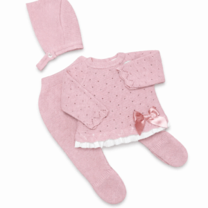 Conjunto hilo 3 piezas lazo rosa maquillaje desde 00 hasta 6 meses C1013