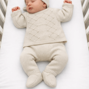 Conjunto hilo 3 piezas jersey polaina y capota arena desde 00 hasta 6 meses c1011