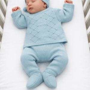 Conjunto hilo 3 piezas jersey polaina y capota verde desde 00 hasta 6 meses c1011