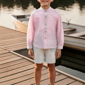 Conjunto camisa rosa y pantalón beige familia Palma desde 3 hasta 10 años ver1243