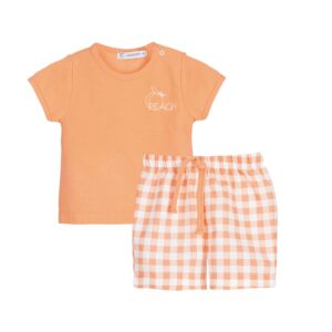 Conjunto polo manga corta naranja y pantalón corto cuadros Melocotón desde 12 m hasta 6 años 11347