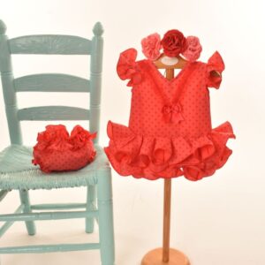 Vestido flamenco braguita coral lunares desde 3 m hasta 18 meses