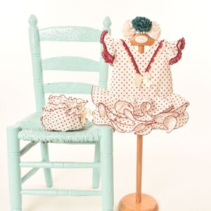 Vestido flamenco braguita lunares beige y burdeos desde 3 m hasta 18 meses