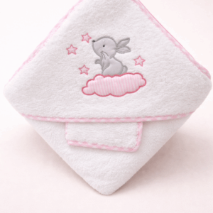 Capa de baño blanca y rosa ratón 100x100 algodón