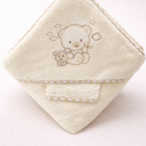 Capa de baño beig osito 100x100 algodón