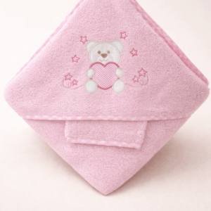 Capa de baño rosa osito 100x100 algodón