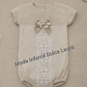Pelele hilo lazo encajes color arena desde 0 hasta 12 meses P1305