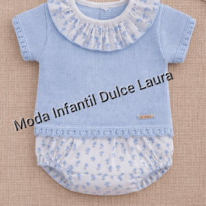 Conjunto hilo jersey corto cuello y ranita estampada pollitos celeste desde 0 hasta 24 meses C1317