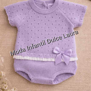 Conjunto hilo jersey lazo y ranita morado desde 0 hasta 24 meses C1105