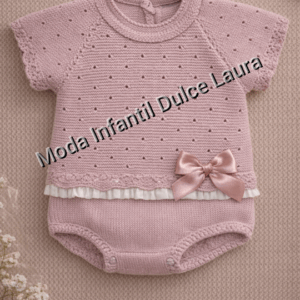 Conjunto hilo jersey lazo y ranita rosa maquillaje desde 0 hasta 24 meses C1105