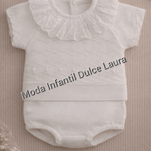 Conjunto hilo jersey cuello redondo y ranita blanco desde 0 hasta 24 meses C1100