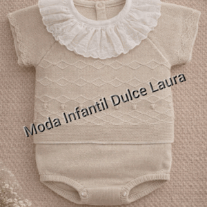 Conjunto hilo jersey cuello redondo y ranita arena desde 0 hasta 24 meses C1100