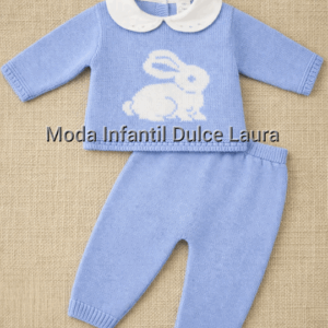 Conjunto hilo polaina y jersey cuello conejito azul eléctrico desde 00 hasta 6 meses C1002