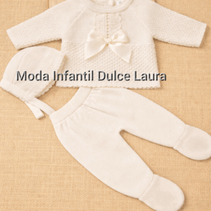 Conjunto hilo 3 piezas lazo beige desde 00 hasta 6 meses C915