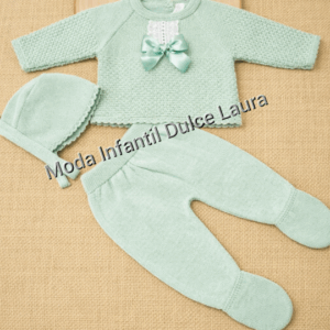 Conjunto hilo 3 piezas lazo verde desde 00 hasta 6 meses C915