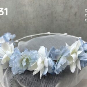 Corona flores ceremonia celete y beige 0131