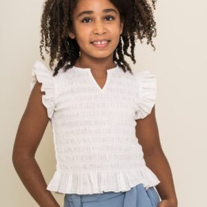Blusa blanca frunces desde 8 años hasta talla M Ele.o