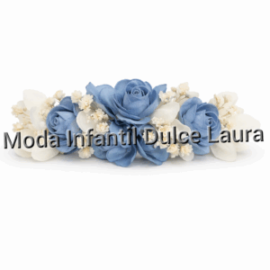 Adorno fajín azul y beige flores 0531