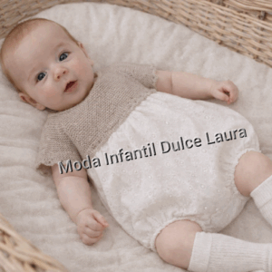 Pelele arena y blanco punto modelo 26411 desde 0 hasta 12 meses