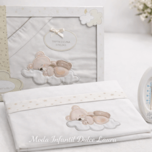 Sabana algodón cuna osito beige con termómetro bañera
