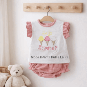 Conjunto algodón rosa maquillaje helados summer desde 0 hasta 24 meses T1503