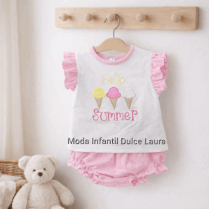 Conjunto algodón rosa helados summer desde 0 hasta 24 meses T1503