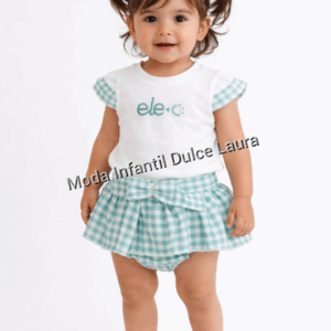 Conjunto braga falda vichy turquesa desde 6 meses hasta 36 meses 240502202