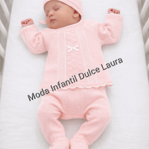 Conjunto hilo 3 piezas rosa bebé desde 00 hasta 6 meses c1005