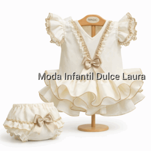 Vestido flamenco braguita lunares beige flocados desde 3 m hasta 24 meses