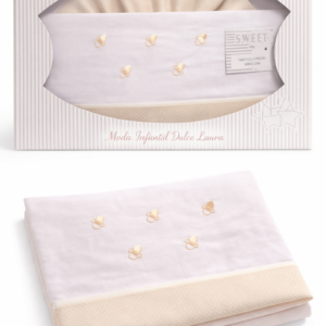 Sábana algodón minicuna beige y blanca