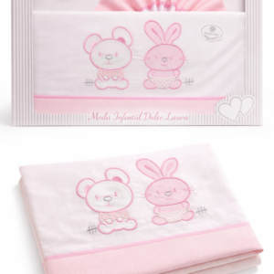 Sábana algodón minicuna blanca y rosa