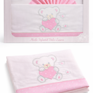 Sábana algodón minicuna blanca y rosa