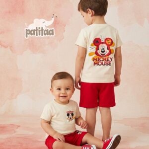 Conjunto Mickey rojo y beige desde 12 meses hasta 4 años