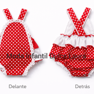 Ranita flamenca roja lunares blancos volantes desde 3 hasta 36 meses